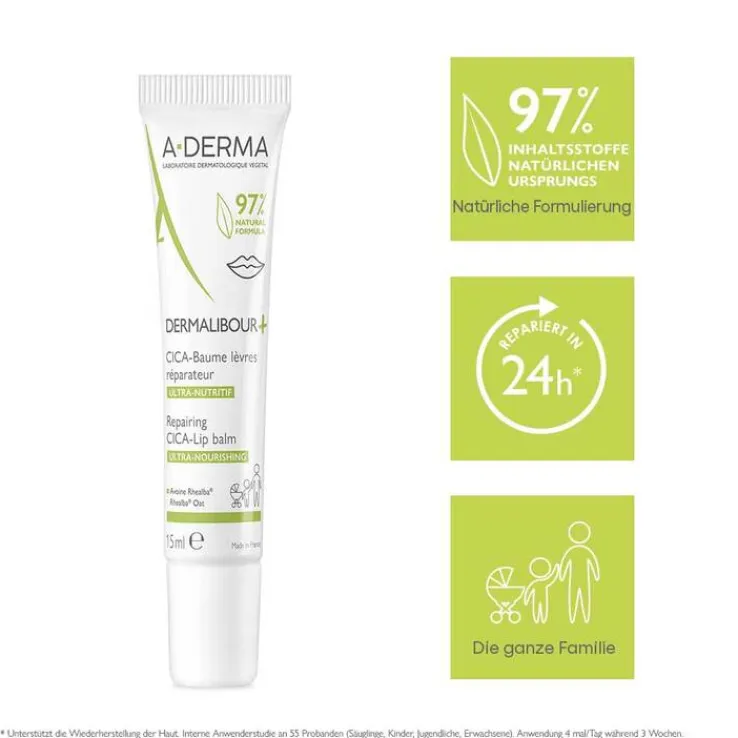 A-Derma Dermalibour + Cica Lippenbalsam, 15 ml