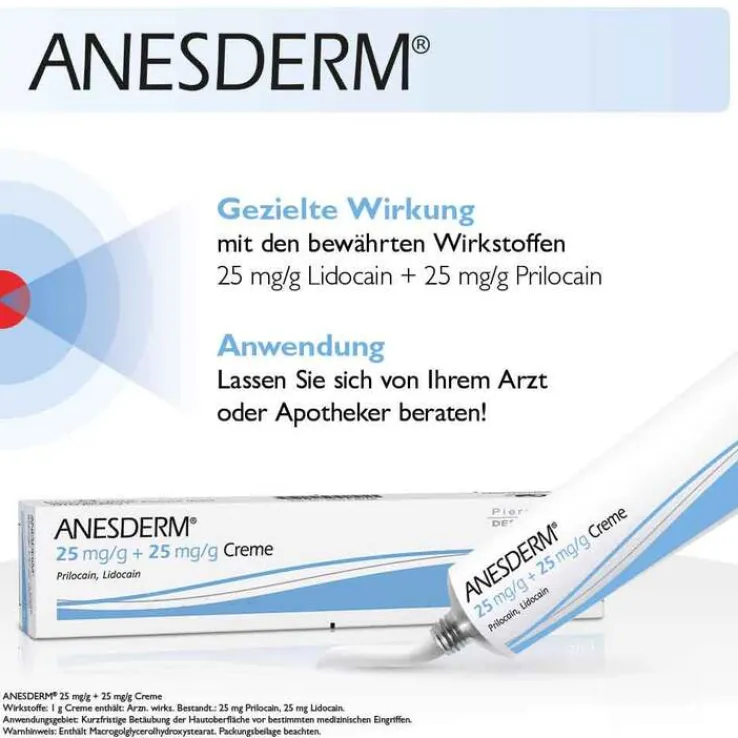 ANESDERM 25 mg/g + 25 mg/g Creme + Pflaster, 5X5 g