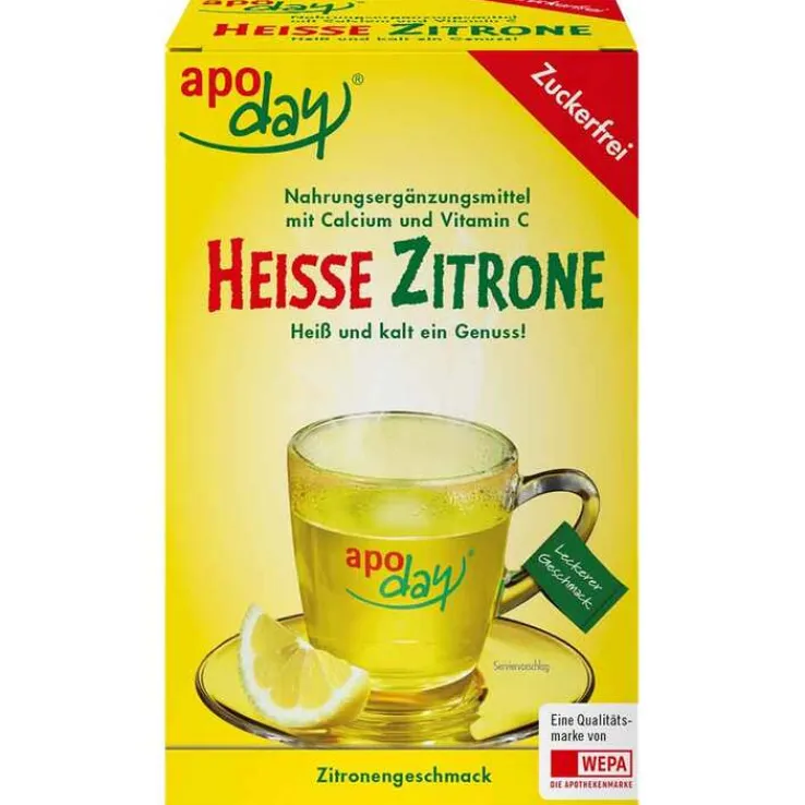 Apoday Heiße Zitrone Vitamin C und Calcium ohne Zucker Pulver, 10X10 g