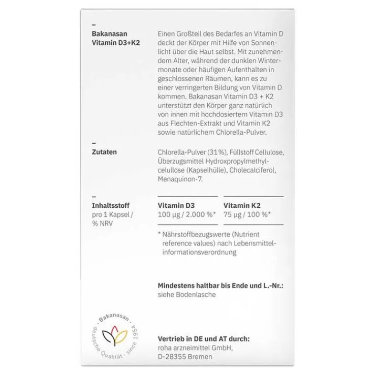 Bakanasan Vitamin D3 + K2 Kapseln, 60 St