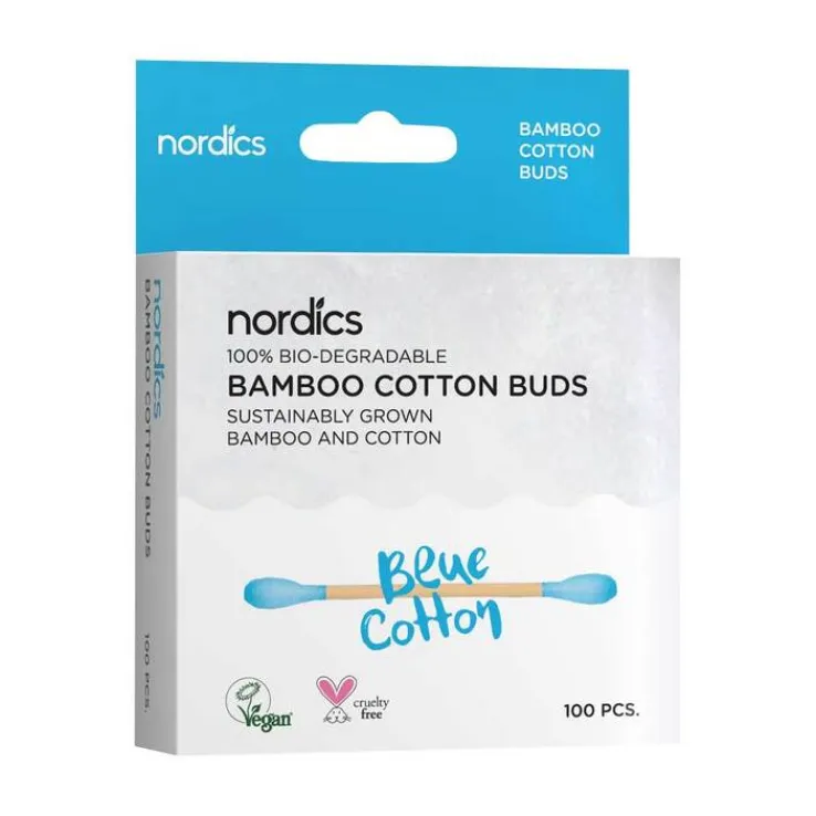 Bio Kosmetikstäbchen Bambus Baumwolle blau Nordics, 100 St