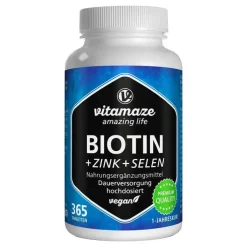 Biotin 10 mg hochdosiert + Zink + Selen Tabletten, 365 St