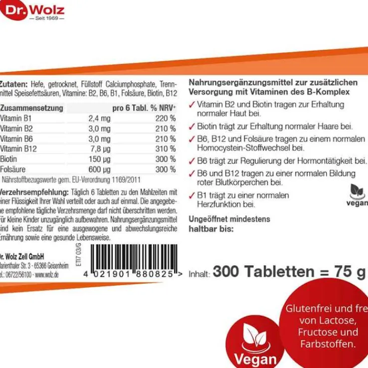 B Komplex + Biotin + Folsäure Tabletten, 300 St