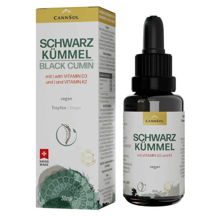 Cannsol Schwarzkümmel mit Vit.D3 + K2 Tropfen zum Einnehmen , 30 ml