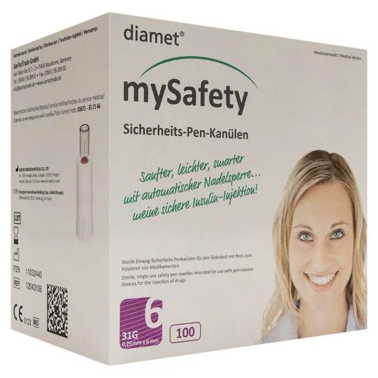 Diamet Mysafety Sicherheits-Pen Kanüle 31 G 0,25x6 mm, 100 St