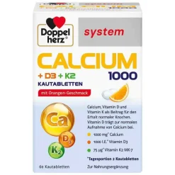 Doppelherz Calcium 1000 + D3 + K2 system Kautabletten, 60 St