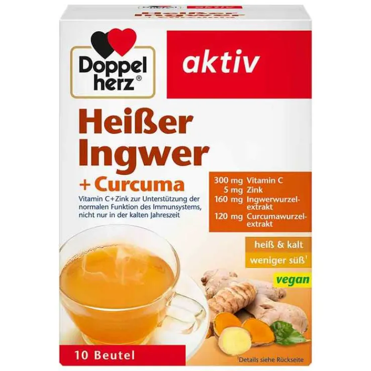 Doppelherz heißer Ingwer + Curcuma Beutel, 10 St