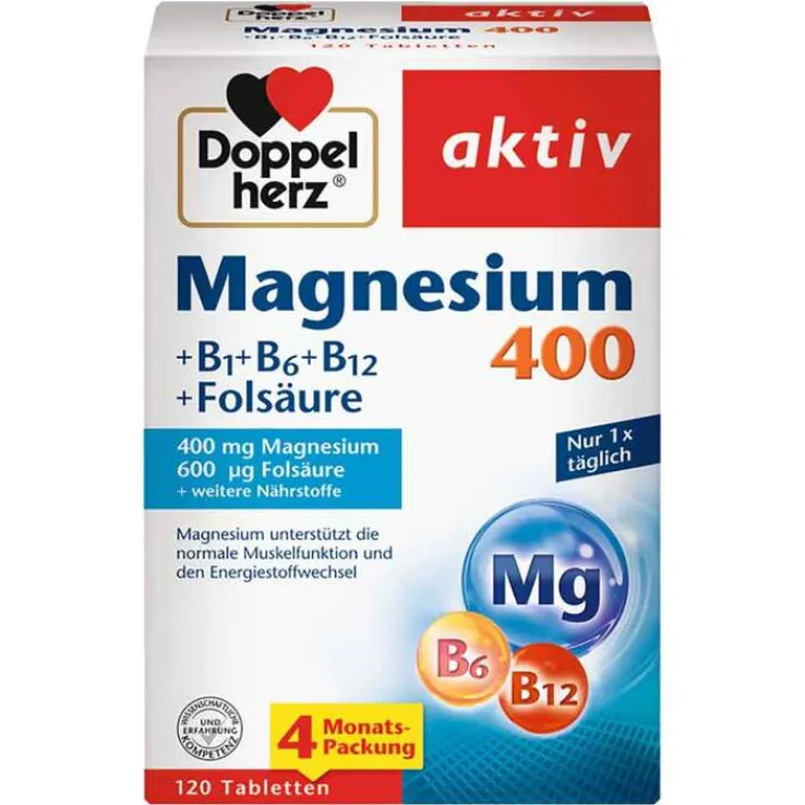Doppelherz Magnesium 400 + B1 + B6 + B12 + Folsäure Tabletten , 120 St