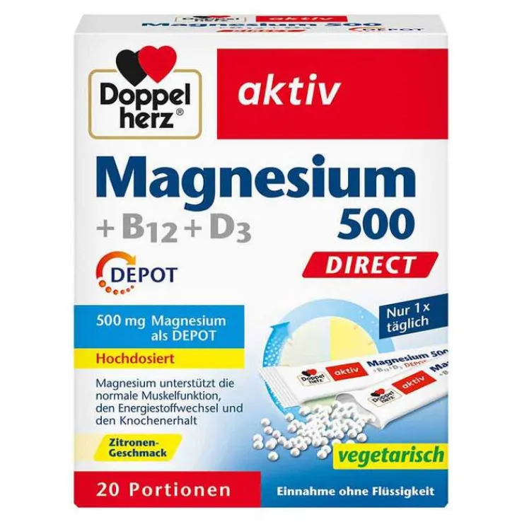 Doppelherz Magnesium 500 + B12 + D3 Depot Direct Pell., 20 St