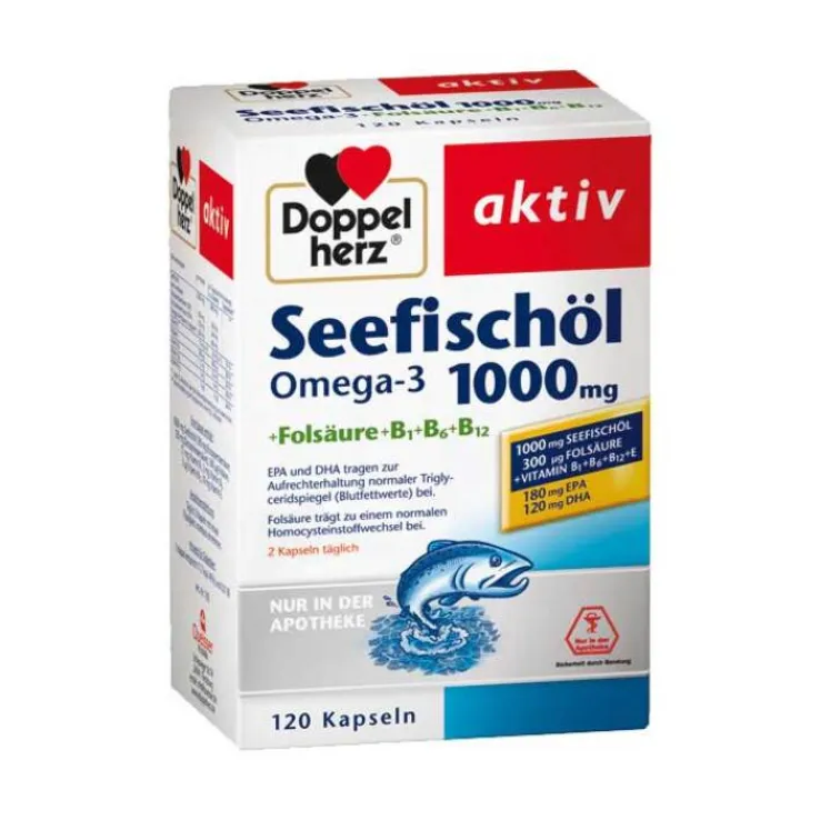 Doppelherz Seefischöl Omega-3 1000 mg+Folsäure Kapseln, 120 St