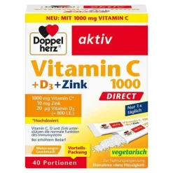 Doppelherz Vitamin C 1000 + D3 + Zink Direct Pellets, 40 St