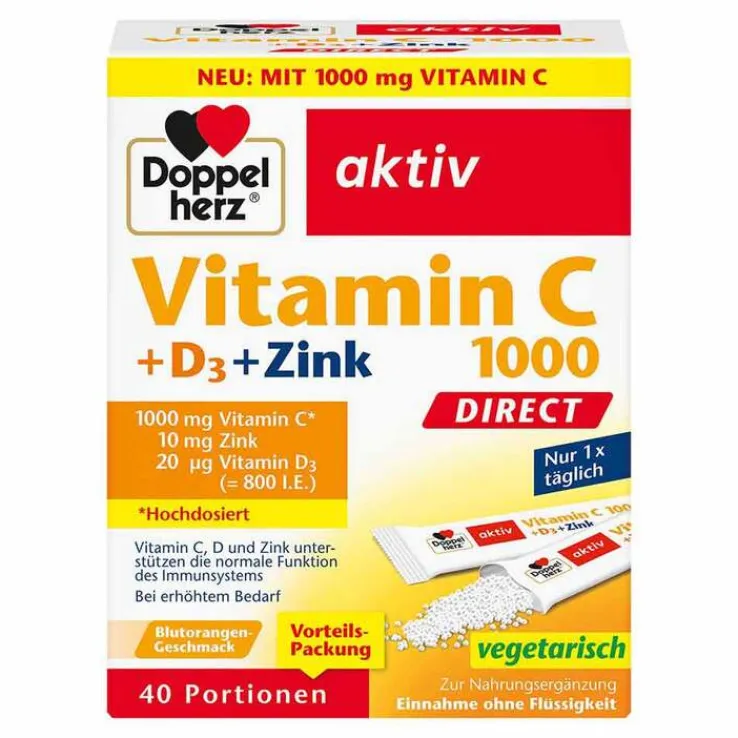 Doppelherz Vitamin C 1000 + D3 + Zink Direct Pellets, 40 St