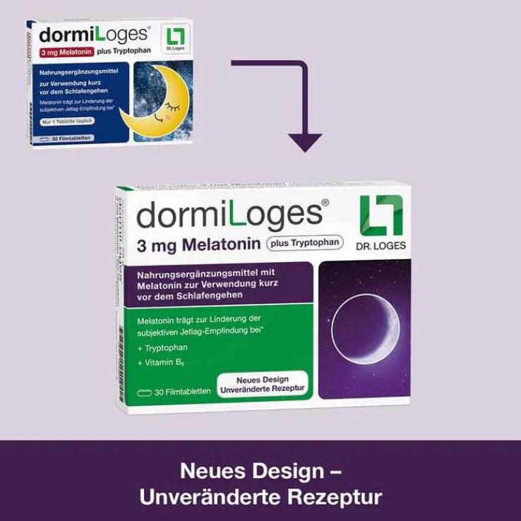 Dormiloges 3 mg Melatonin plus Tryptophan Filmtabletten, 30 St