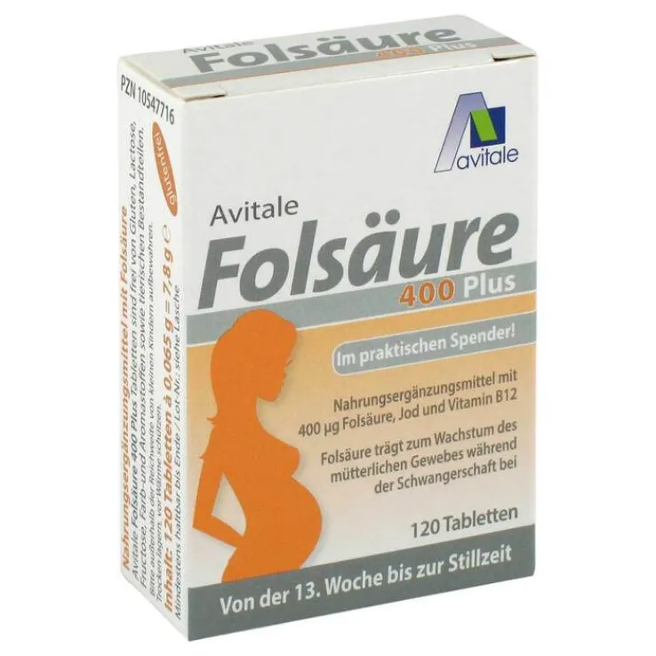 Folsäure 400 Plus B12 + Jod Tabletten, 120 St