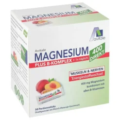 Magnesium 400 + B-Komplex direkt Pfirsich Maracuja Granulat Sticks, 50X2.5 g