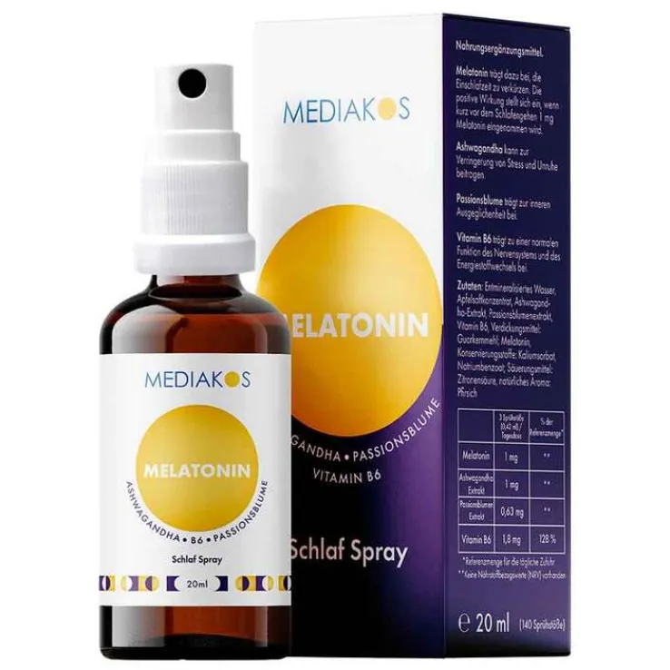 Melatonin Ashwagandha Mediakos Schlaf Spray vegan, 20 ml
