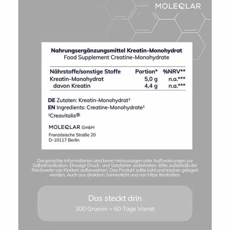 Moleqlar Kreatin Creatine Monohydrate Pulver, 300 g