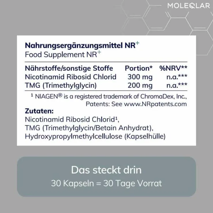 Moleqlar Longevity NR + Nicotinamid Kapseln, 30 St