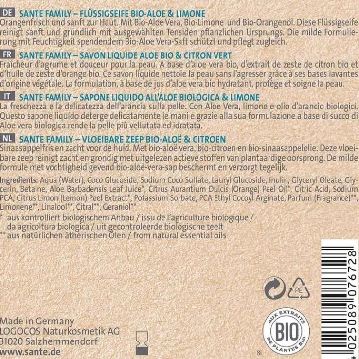 Sante Flüssigseife Bio-Aloe & Limone, 500 ml