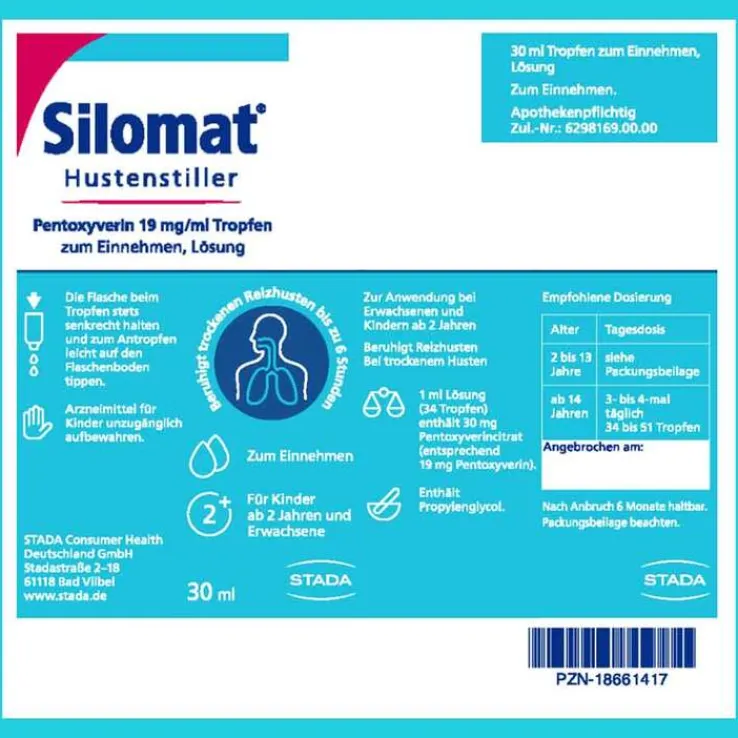 Silomat Hustenstiller Pentoxyverin 19 mg/ml Tropfen, 30 ml