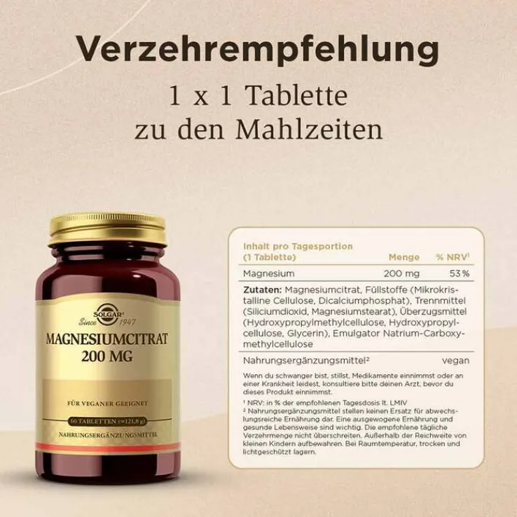 Solgar Magnesium Citrat 200 mg Tabletten, 60 St