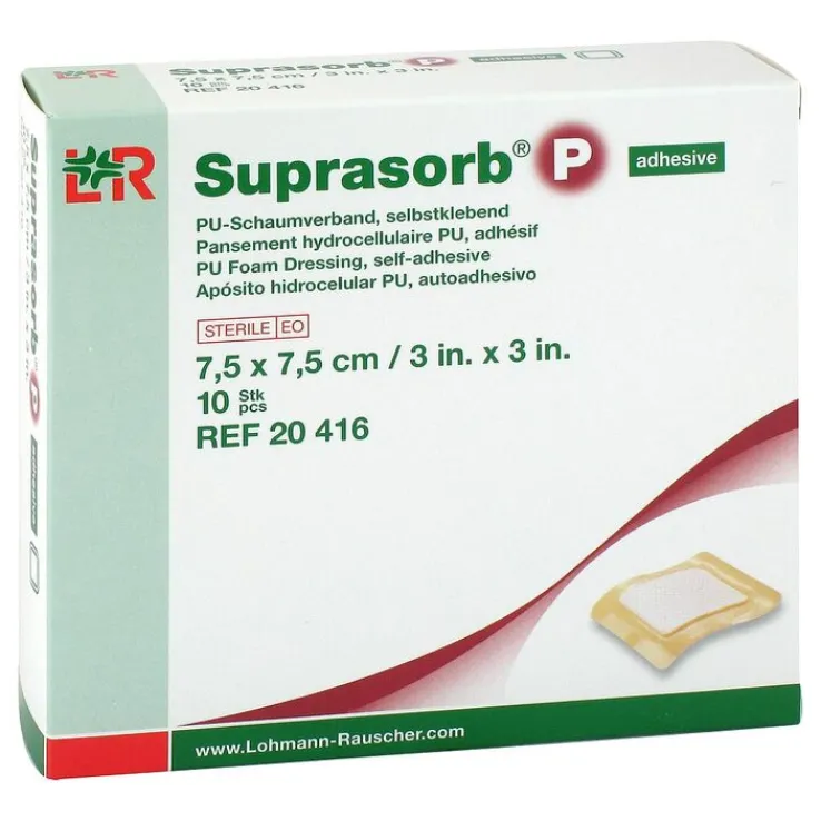 Suprasorb P PU-Schaumv.7,5x7,5 cm selbstklebend, 10 St