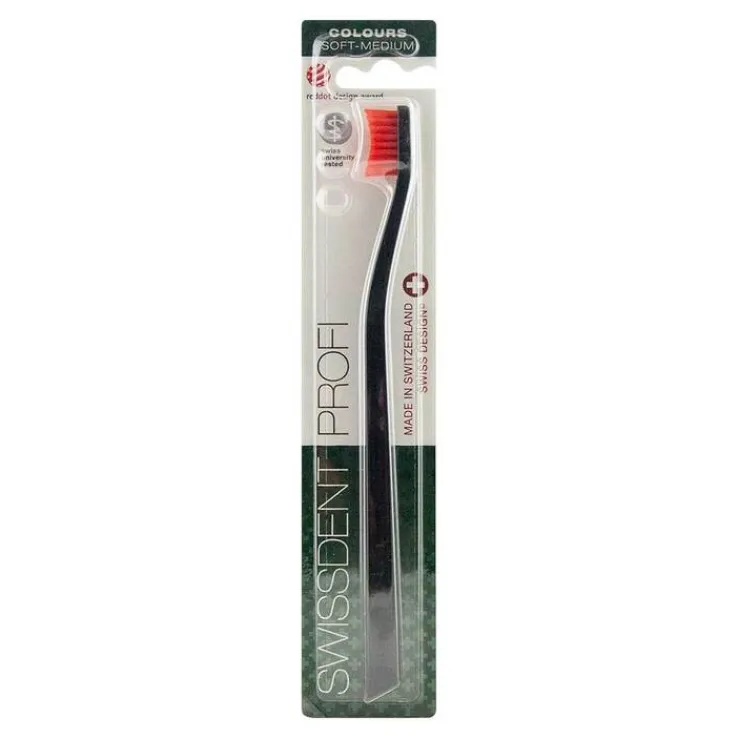 Swissdent Profi Colours Zahnbürste soft-medium schwarz / rot, 1 St