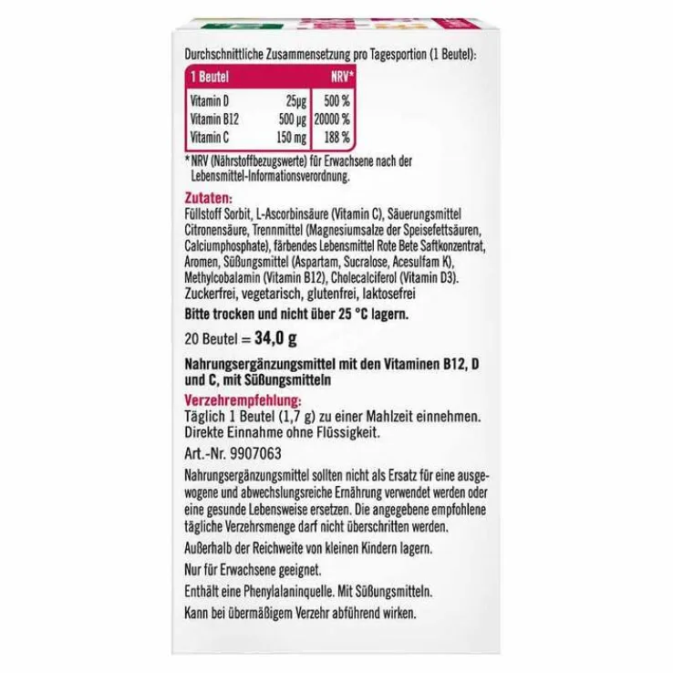 Taxofit Energie B12 500 + D3 + C Direkt Granulat, 20 St