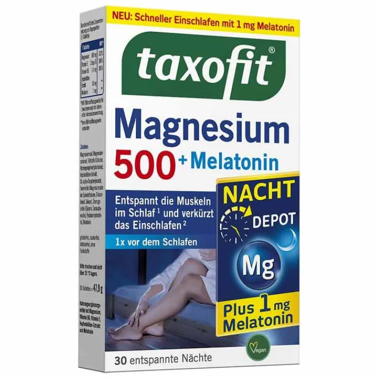 Taxofit Magnesium 500 Nacht + Melatonin Tabletten, 30 St