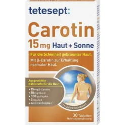 Tetesept Carotin 15 mg Haut + Sonne Filmtabletten, 30 St