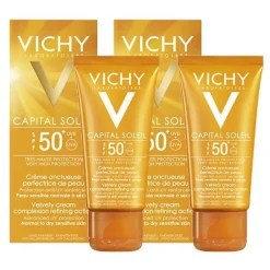 Vichy Capital Soleil Hautperfektionierende Sonnen-Creme LSF 50+ für das Gesicht, 2x50 ml