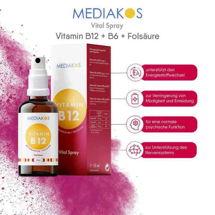 Vitamin B12 + B6 + Folsäure Mediakos Vital Spray, 50 ml
