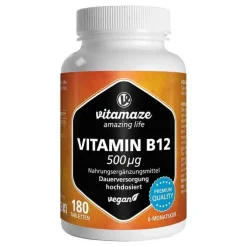 Vitamin B12 500 µg hochdosiert vegan Tabletten, 180 St