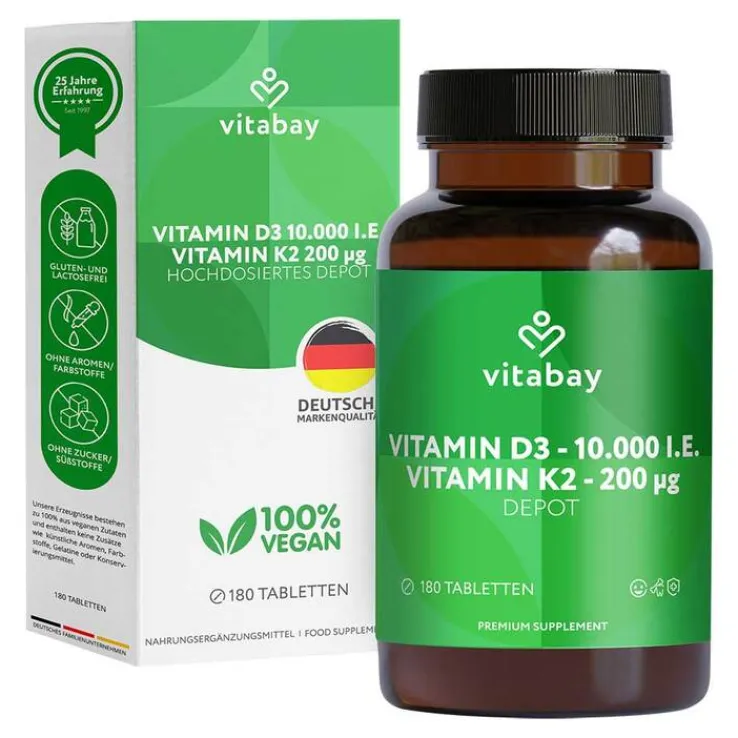 Vitamin D3 Depot 10.000 I.E. + Vitamin K2 200 µg Tab, 180 St
