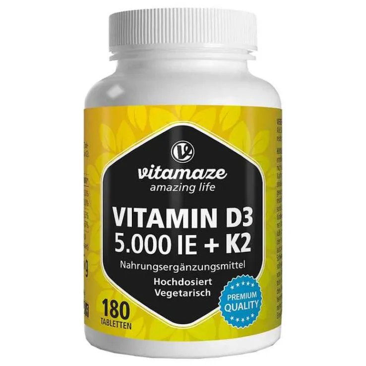 Vitamin D3 K2 5000 I.E. / 100 µg hochdosiert Tabletten , 180 St