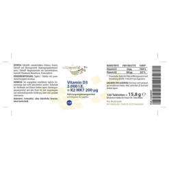 Vitamin D3 + K2 2.000 I.E. / 200 µg Tabletten, 120 St