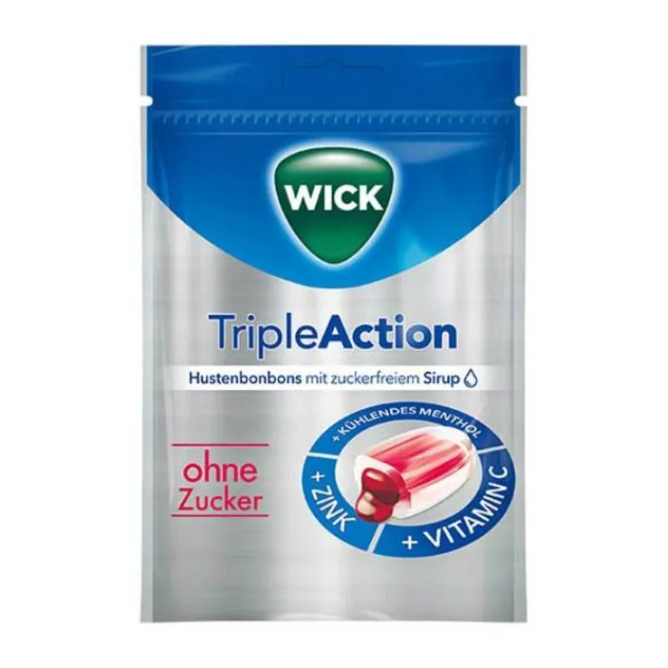 WICK Tripleaction Menthol & Cassis Bonbons ohne Zucker, 72 g