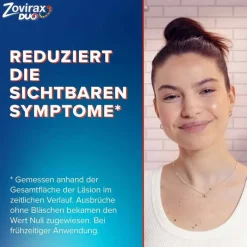 Zovirax® DUO Creme bei Lippenherpes. 5 % Aciclovir, 1 % Hydrocortison, 2 g